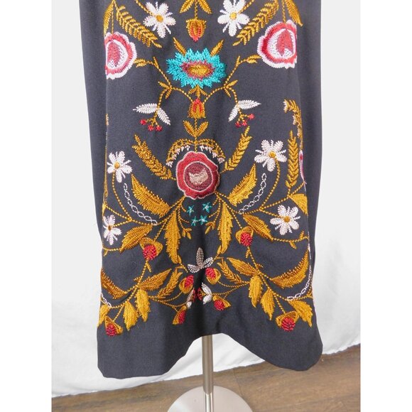 Embroidered Black Boho Dress Sleeveless V Neck Festival M - Picture 3 of 12